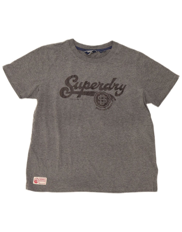 Superdry Damen Grafik-T-Shirt-Oberteil UK 14 Large Grau Baumwolle