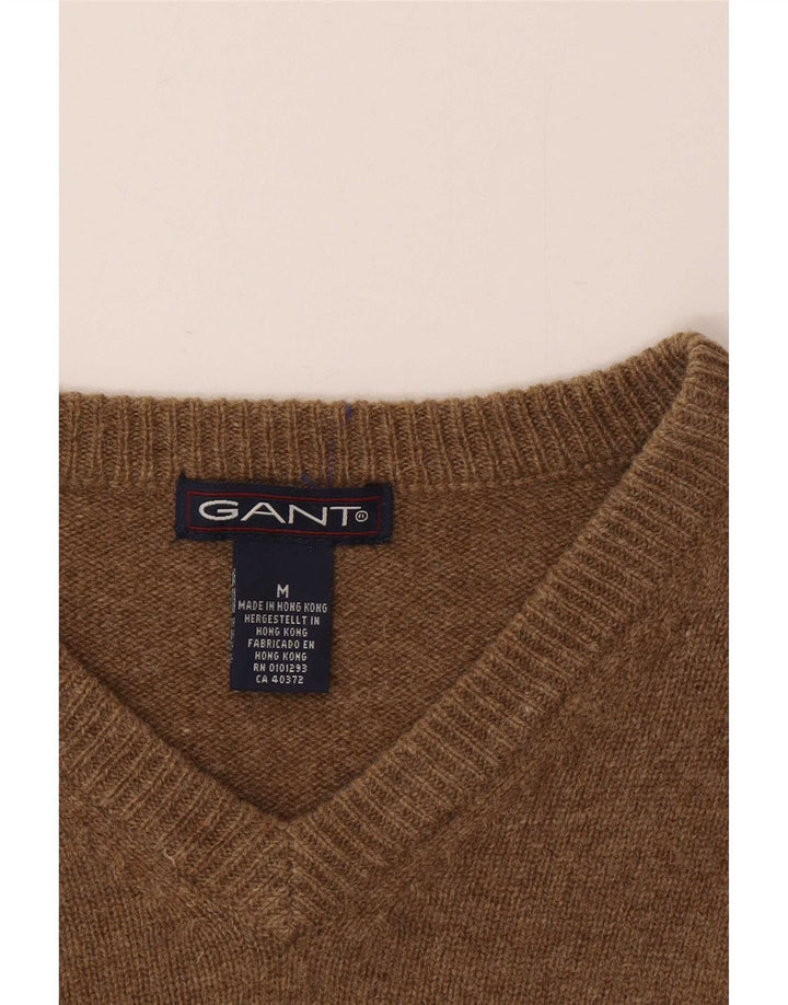 Gant Herren-Pullover mit V-Ausschnitt aus mittelbraun gesprenkelter Lammwolle