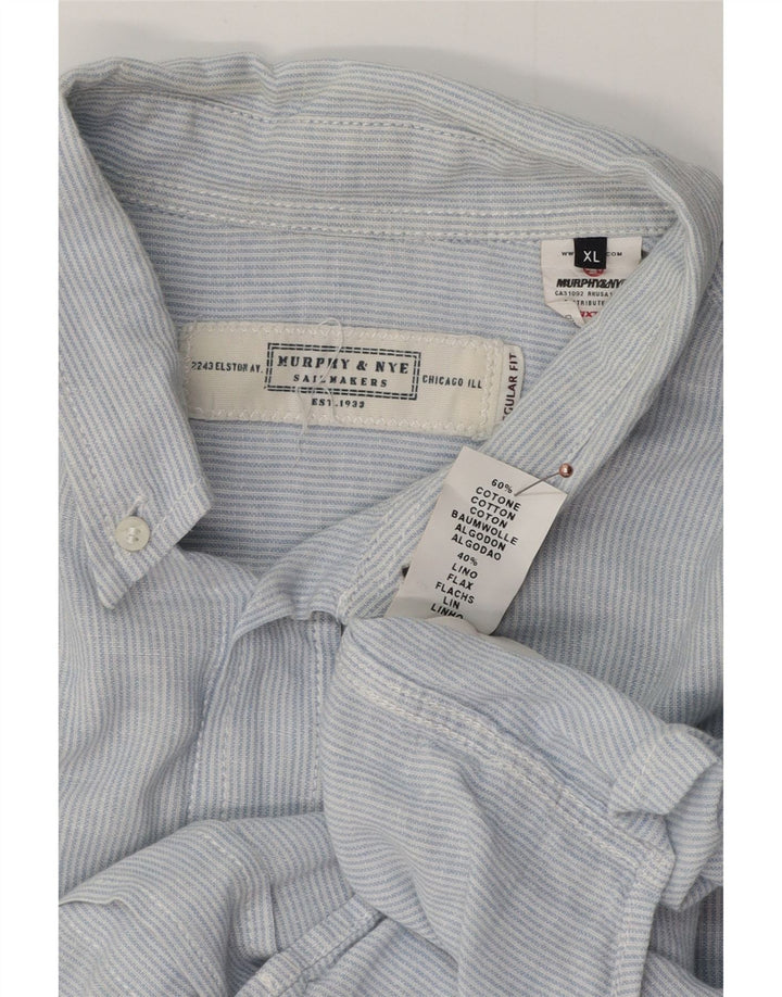 MURPHY & NYE Herrenhemd XL, blaue Nadelstreifen-Baumwolle