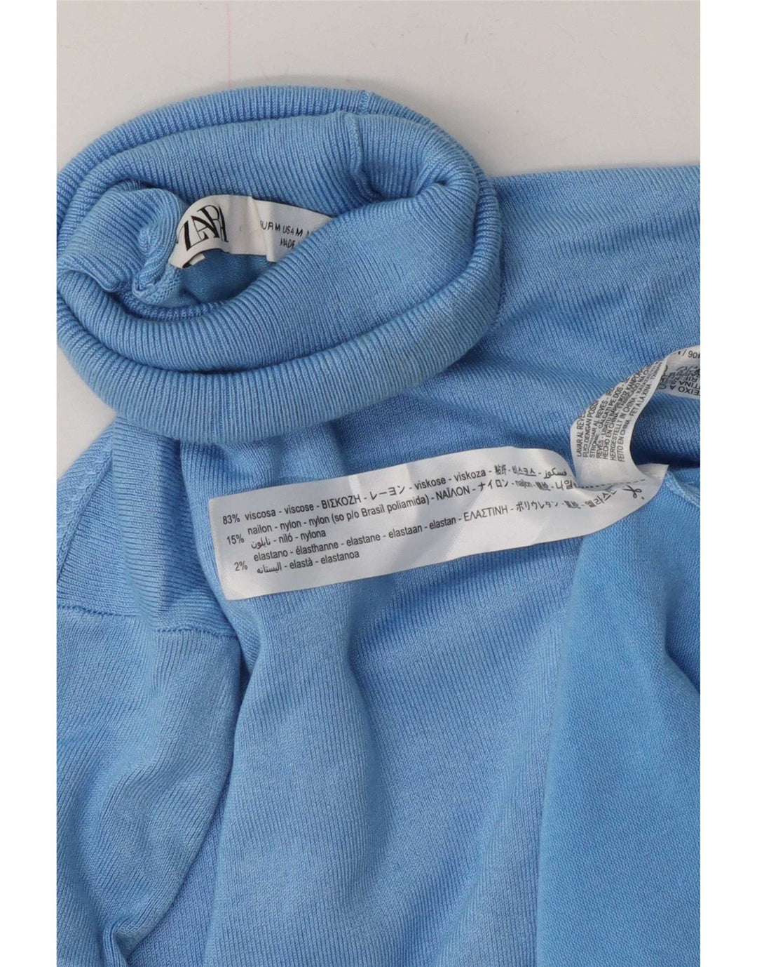 Zara Damen-Pullover mit Rollkragen, UK 12, mittelblaue Viskose