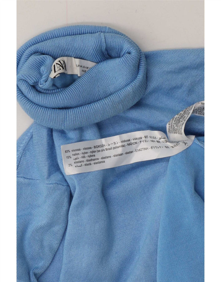 Zara Damen-Pullover mit Rollkragen, UK 12, mittelblaue Viskose