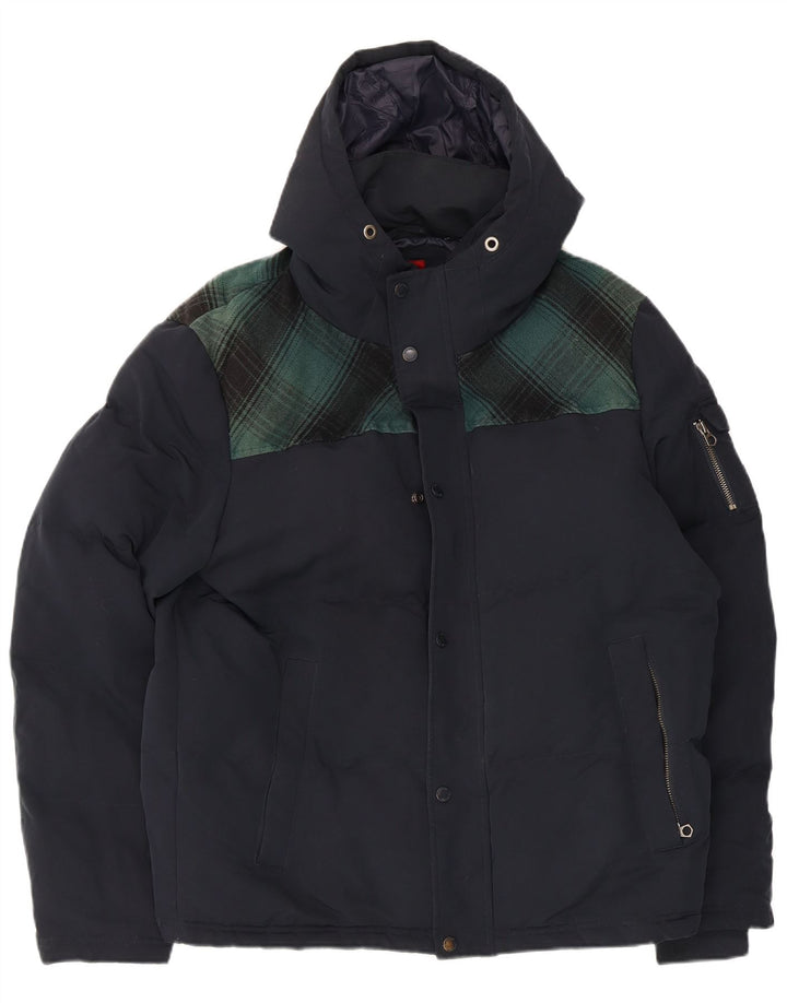 Superdry Herren-Skijacke mit Kapuze, UK 42, XL, marineblau, kariert, Polyester