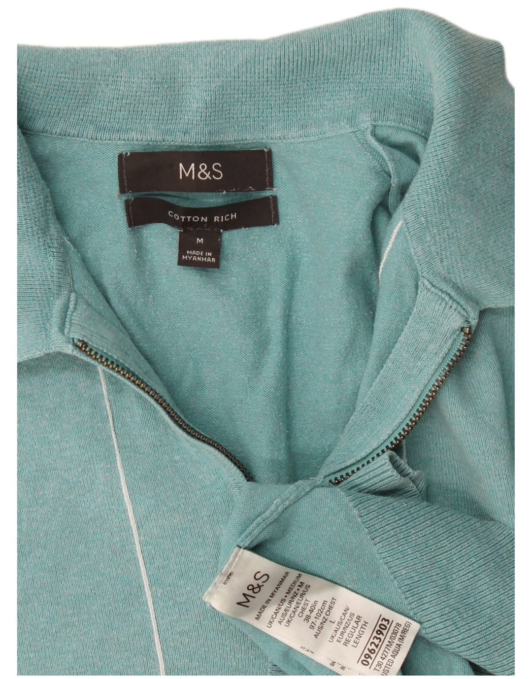 Marks & Spencer Herren Kurzarm-Poloshirt Mittel Türkis gestreift