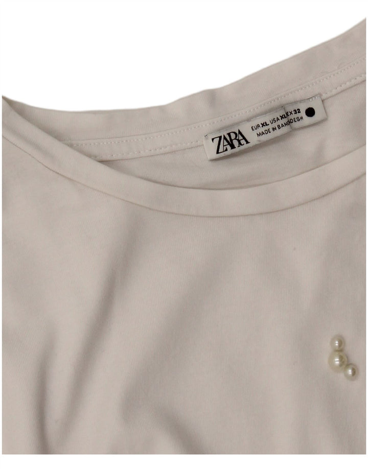Zara Damen T-Shirt Top UK 18 XL Weiß gepunktet