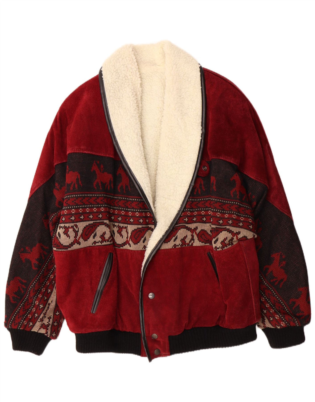 C&A Herren-Sherpa-Wildlederjacke, UK 40, großes rotes Fair-Isle-Leder