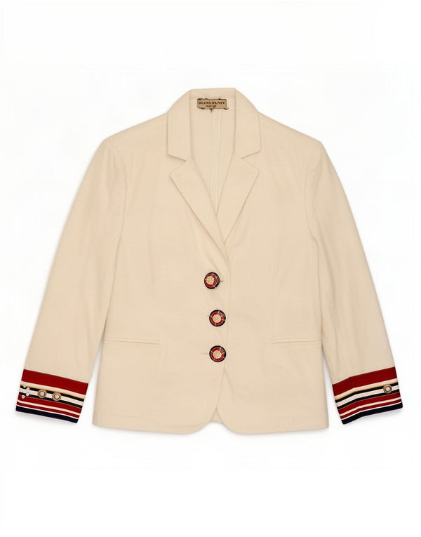 Elisa Fanti Damen-Blazerjacke mit 3 Knöpfen, IT 48, XL, Weiß, Farbblock