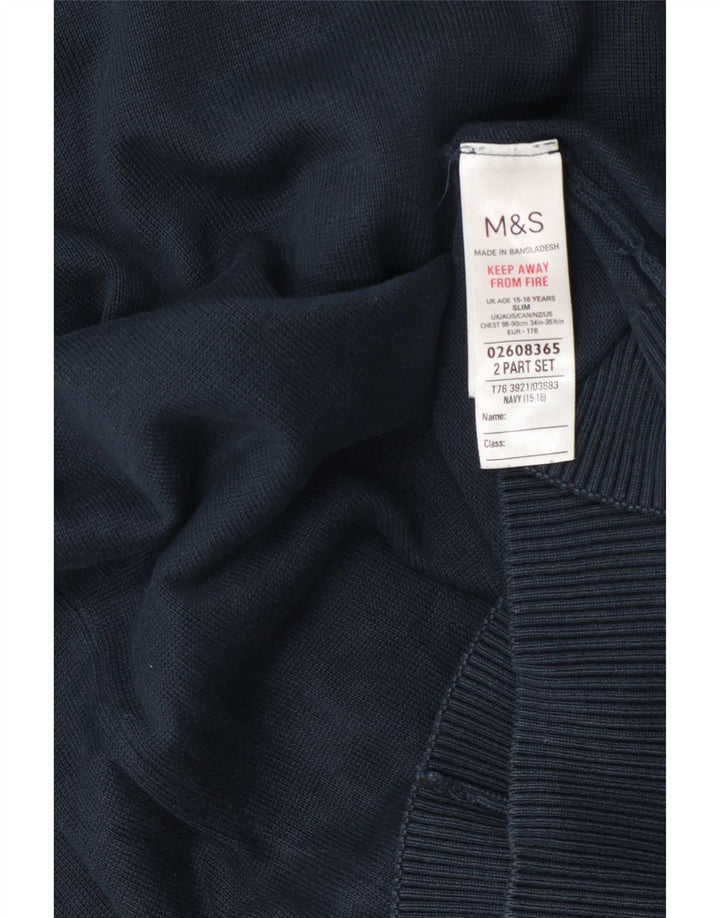 Marks & Spencer Slim V-Ausschnitt-Pullover für Jungen, 15–16 Jahre, Marineblau