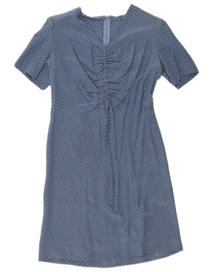 Vintage Damen A-Linie Kleid UK 12 Mittelblau gefleckt