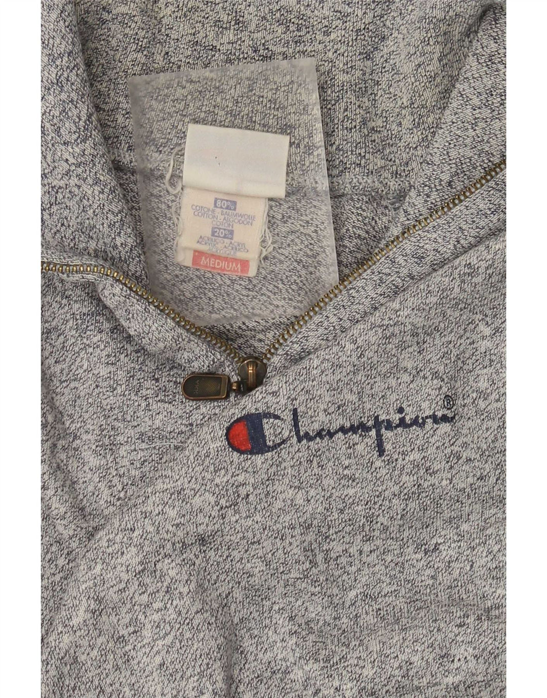 Champion Herren-Sweatshirt mit Reißverschluss am Hals, mittelgrau gesprenkelte Baumwolle