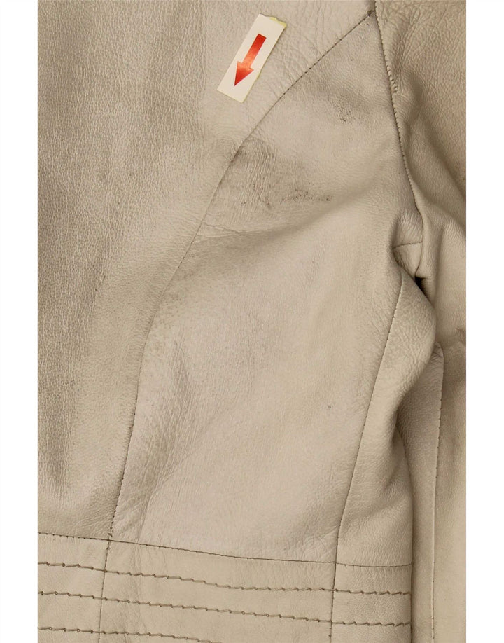 Vintage Damen Zweireihiger Ledermantel UK 12 Medium Beige