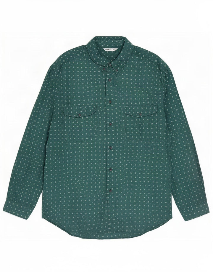 Vintage Herrenhemd 2XL Grün gefleckte Seide