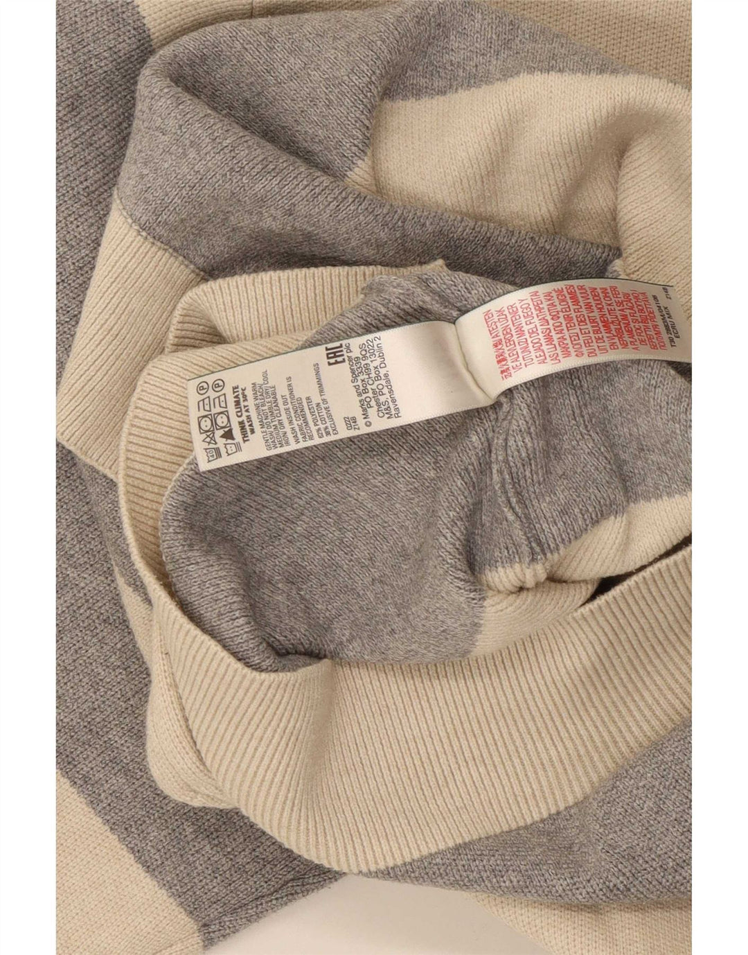 Marks & Spencer Herren-Pullover mit Rundhalsausschnitt, XL, beige gestreift, Polyester