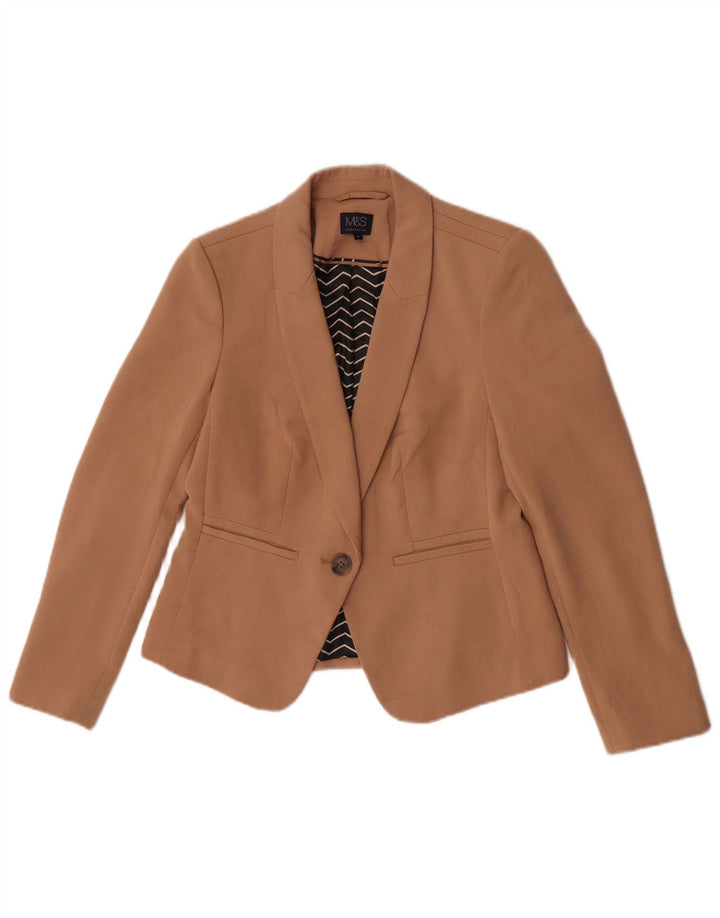 Marks & Spencer Damen-Blazer mit 1 Knopf, UK 12, Mittelbraun, Polyester