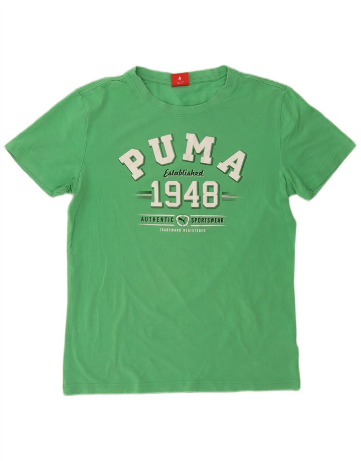 Puma Herren Grafik-T-Shirt-Oberteil aus mittelgrüner Baumwolle