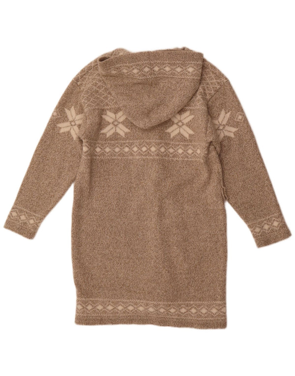 Vintage Damen Longline Kapuzen-Cardigan-Pullover UK 16 Large Grey Fair Isle