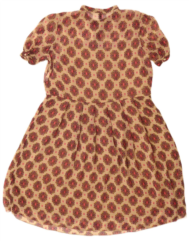 Benetton Damen A-Linien-Kleid UK 12 Mittelbeige mit Blumenmuster