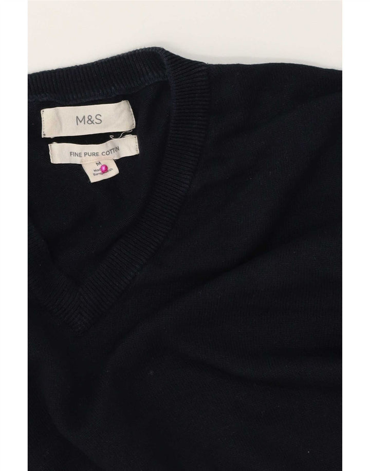 Marks & Spencer Herren-Pullover mit V-Ausschnitt aus mittelblauer Baumwolle