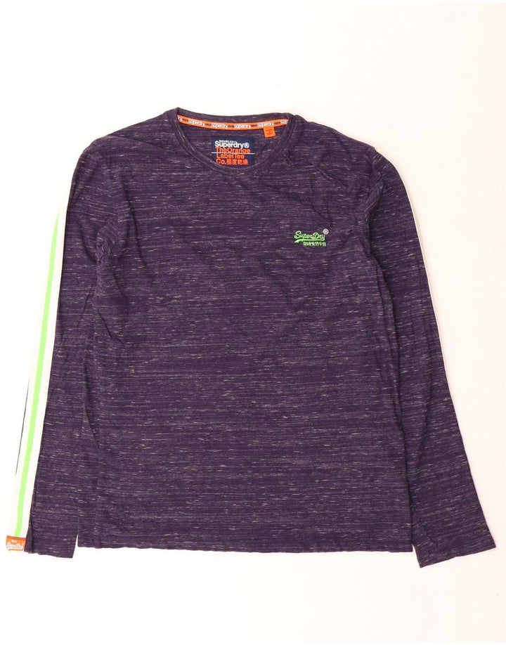 Superdry Herren-Oberteil mit langen Ärmeln, groß, marineblau gesprenkelte Baumwolle