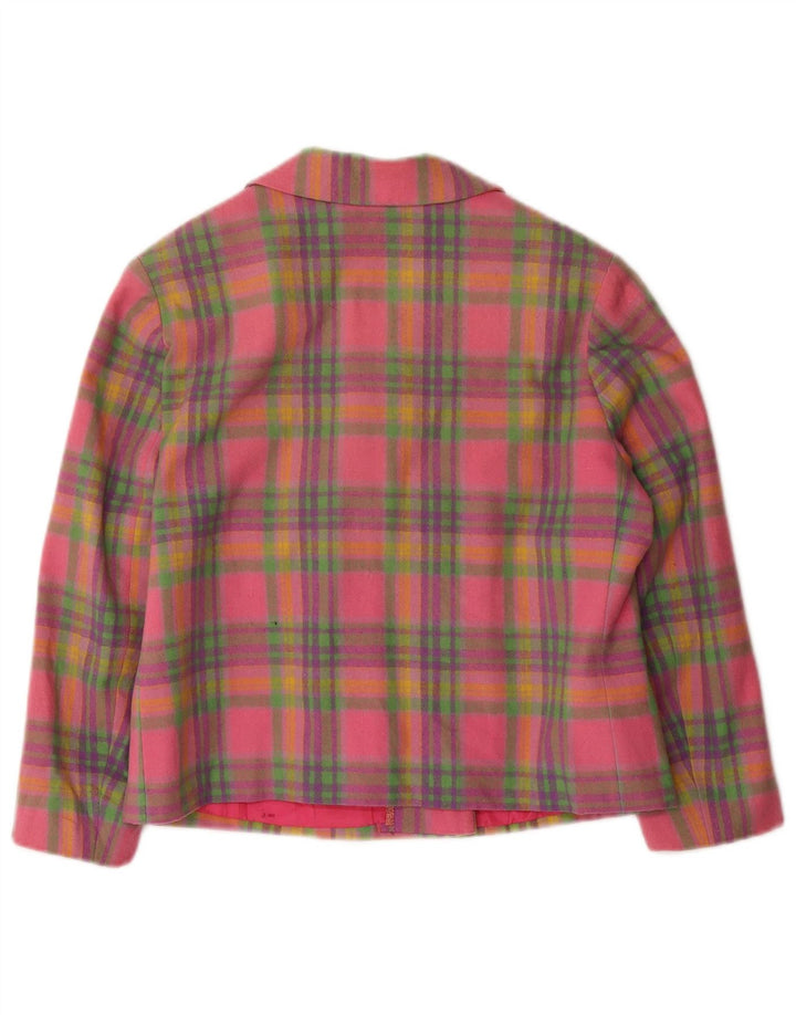 Vintage Damen Crop 3/4 Ärmel Blazer Jacke UK 10 Small Pink Check