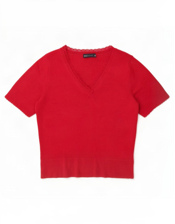 Marks & Spencer Damen Kurzarm-Blusenoberteil UK 16 Large Rot Acryl
