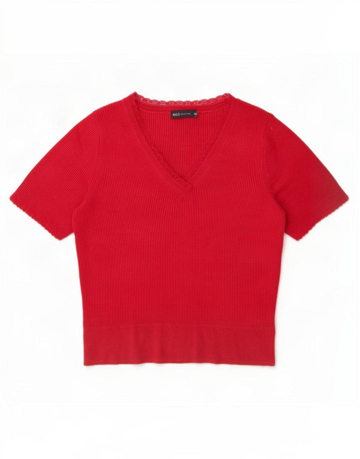 Marks & Spencer Damen Kurzarm-Blusenoberteil UK 16 Large Rot Acryl