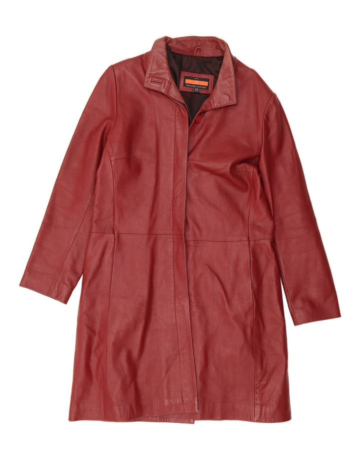 VINTAGE Womens Leather Coat UK 14 Medium Maroon Leather Vintage Vintage and Second-Hand Vintage from Messina Hembry 