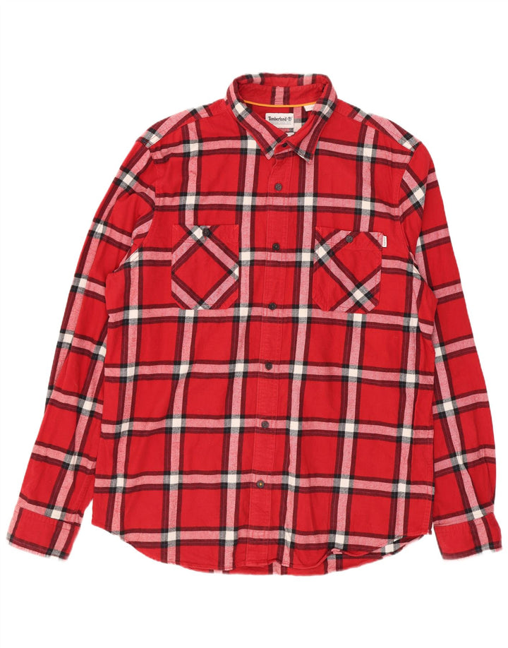 Timberland Herren-Flanellhemd mit normaler Passform, groß, rot kariert, Baumwolle