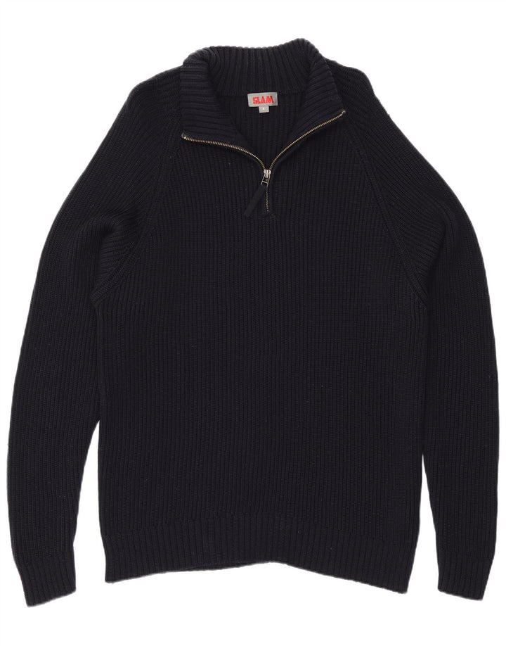 Slam Herren-Pullover mit Reißverschluss am Hals, große marineblaue Wolle