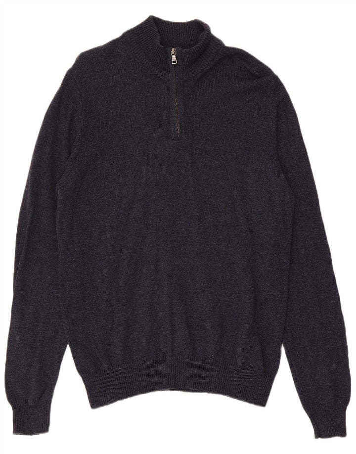 Marks & Spencer Herren-Pullover mit Reißverschluss am Hals, Mittelblau meliert