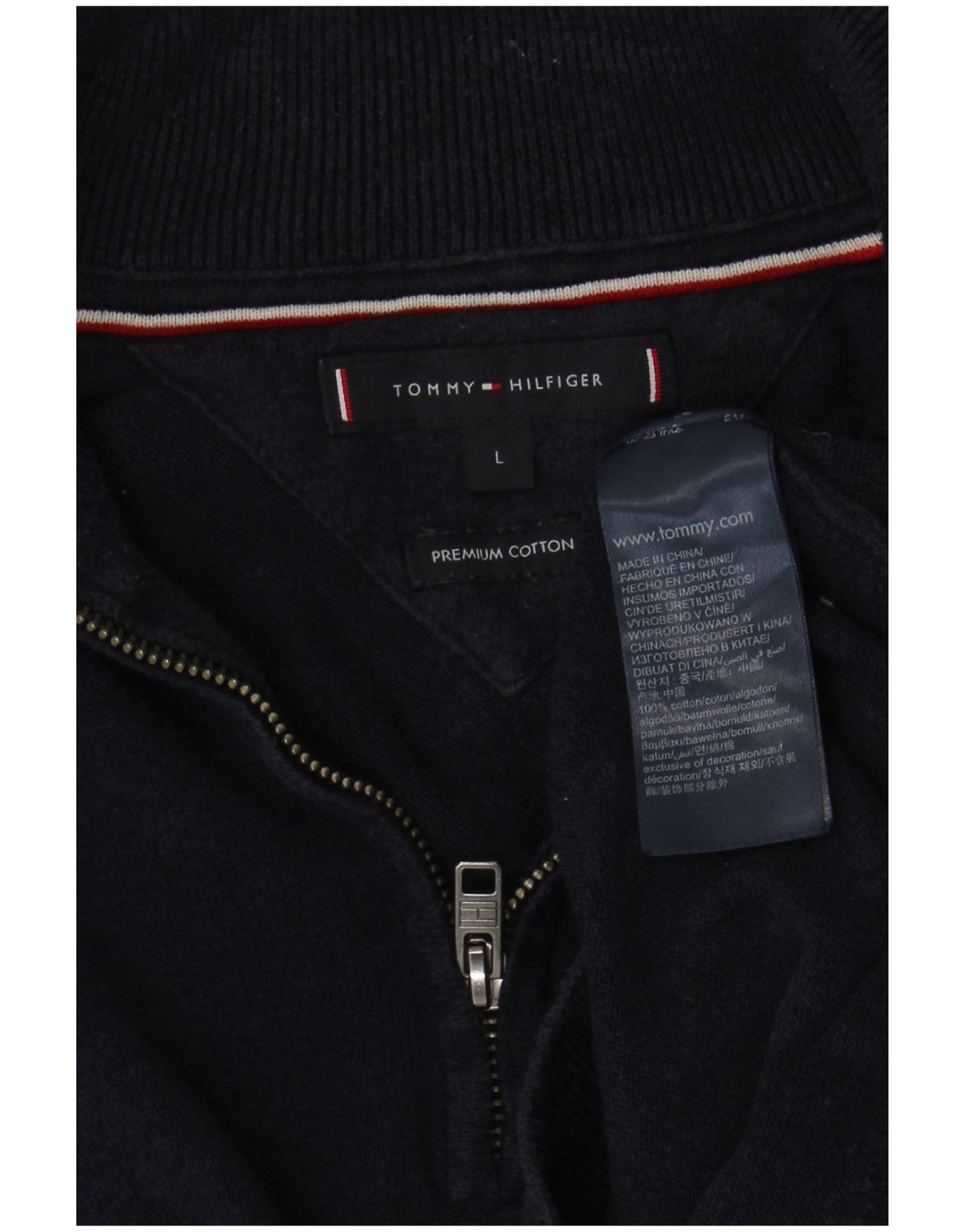 Tommy Hilfiger Herren-Pullover mit Reißverschluss am Hals, große marineblaue Baumwolle