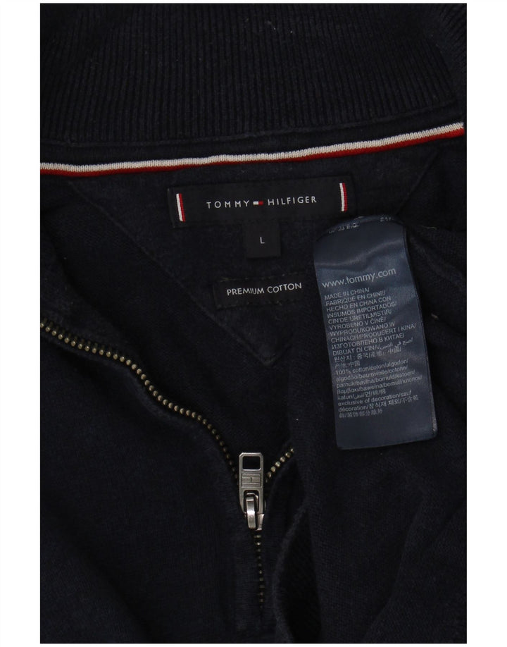 Tommy Hilfiger Herren-Pullover mit Reißverschluss am Hals, große marineblaue Baumwolle