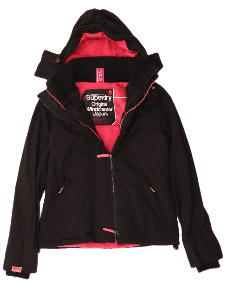 Superdry Damen Windcheater Kapuzen-Windjacke UK 14 Medium Schwarz