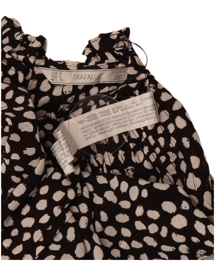 Zara Damen-Blusenoberteil UK 10 Small Schwarz gefleckte Viskose