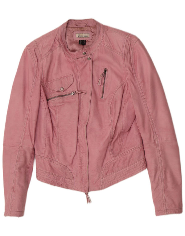 Zucchero Damen Biker-Lederjacke UK 16 Großes rosa Leder