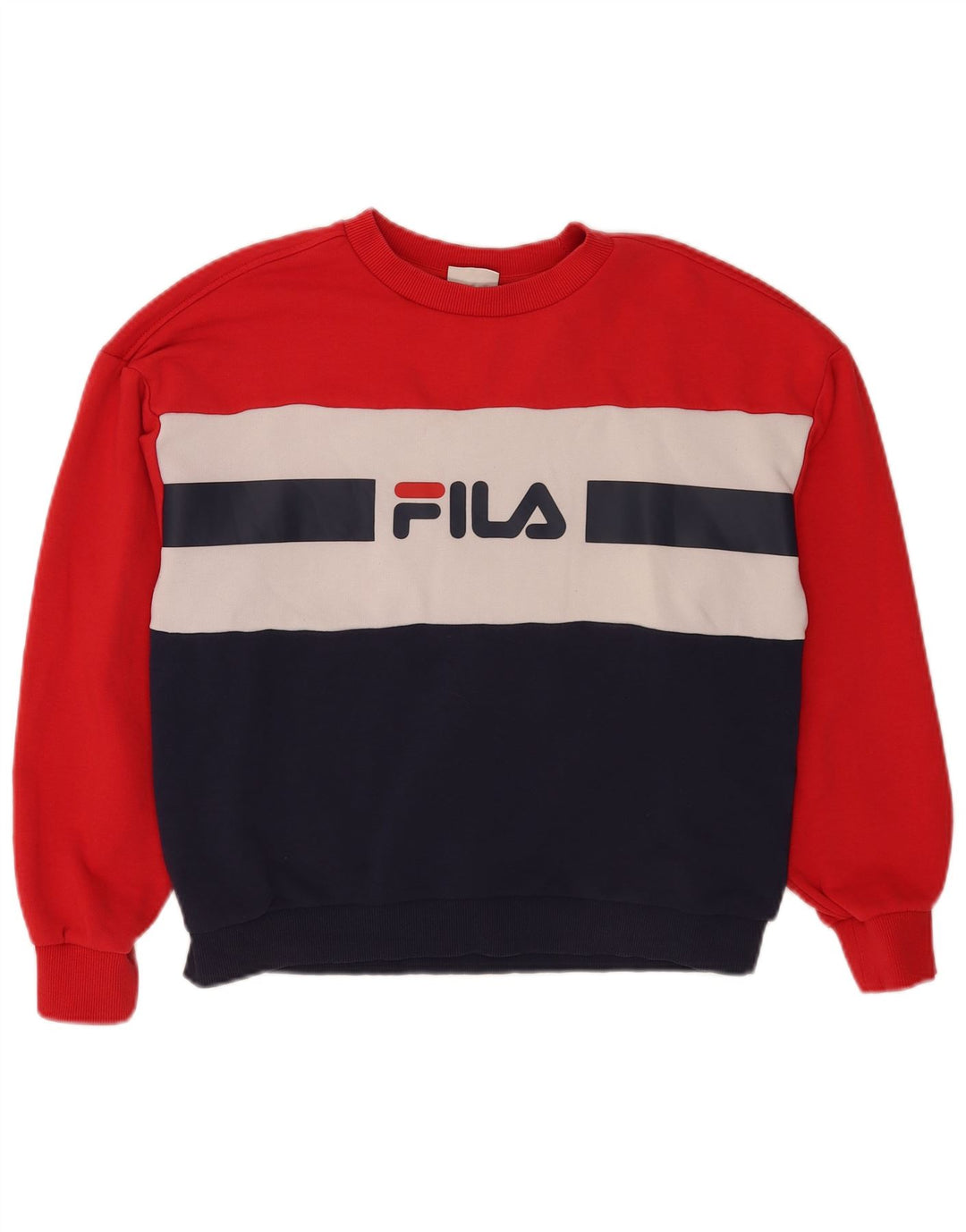 Fila Damen Grafik-Sweatshirt-Pullover UK 14 Mittelrote Colourblock-Baumwolle