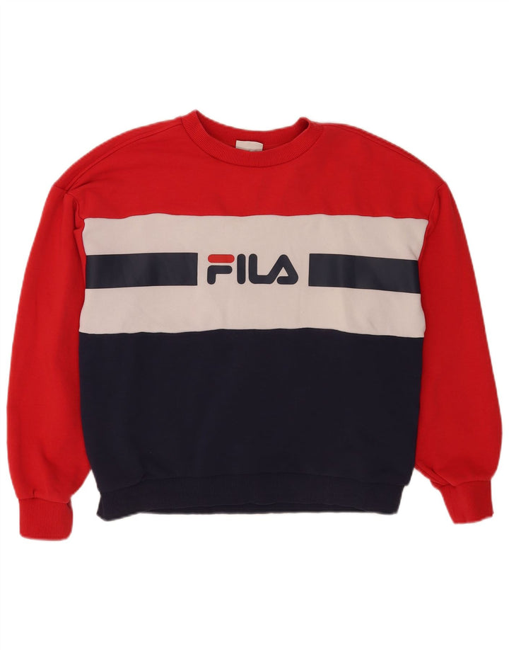 Fila Damen Grafik-Sweatshirt-Pullover UK 14 Mittelrote Colourblock-Baumwolle