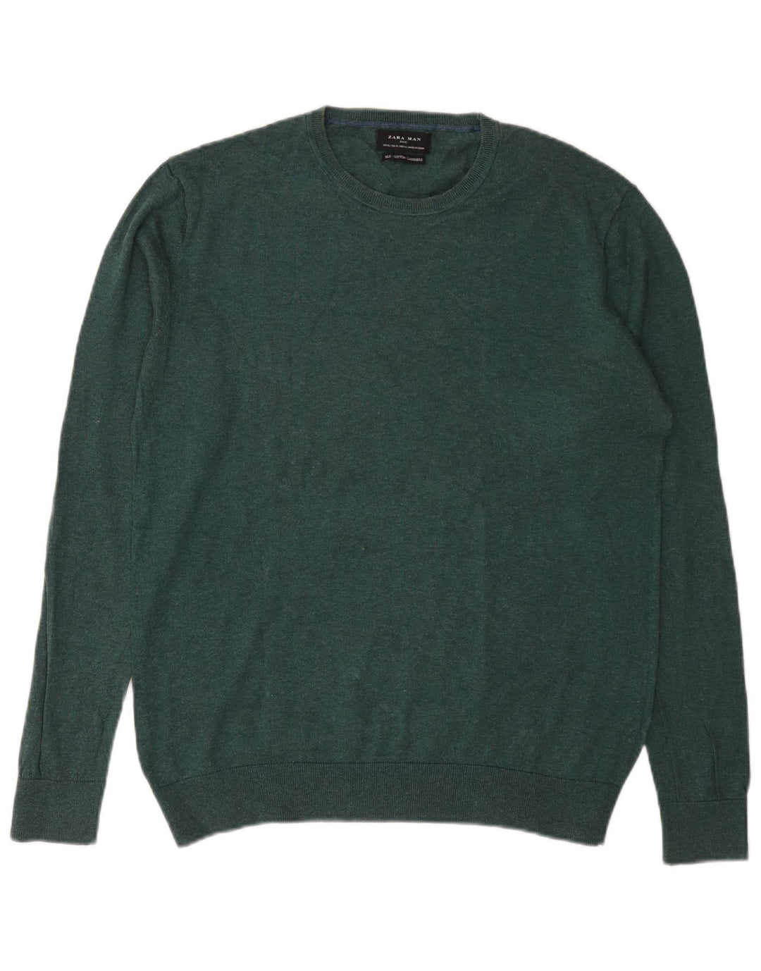 Zara Herren-Pullover mit Rundhalsausschnitt, XL, grüne Seide
