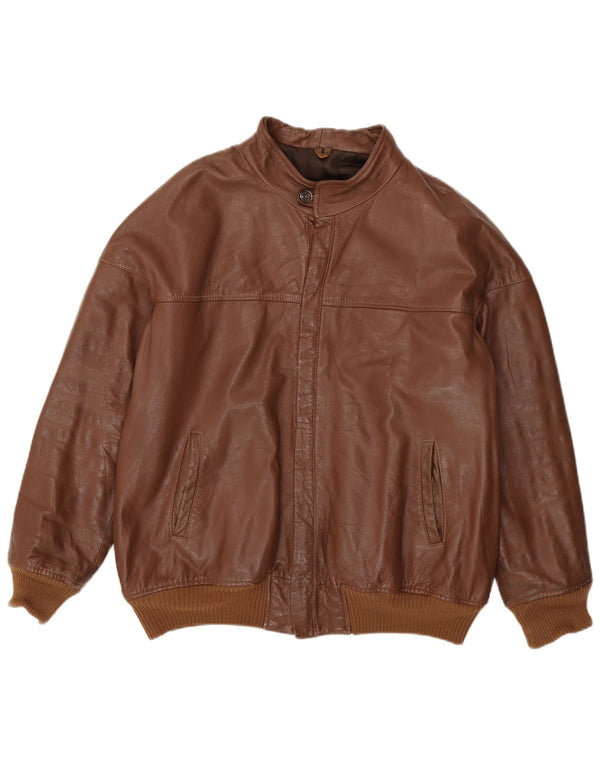 Maren Mens Leather Bomber Jacket IT 54 2XL Brown Leather