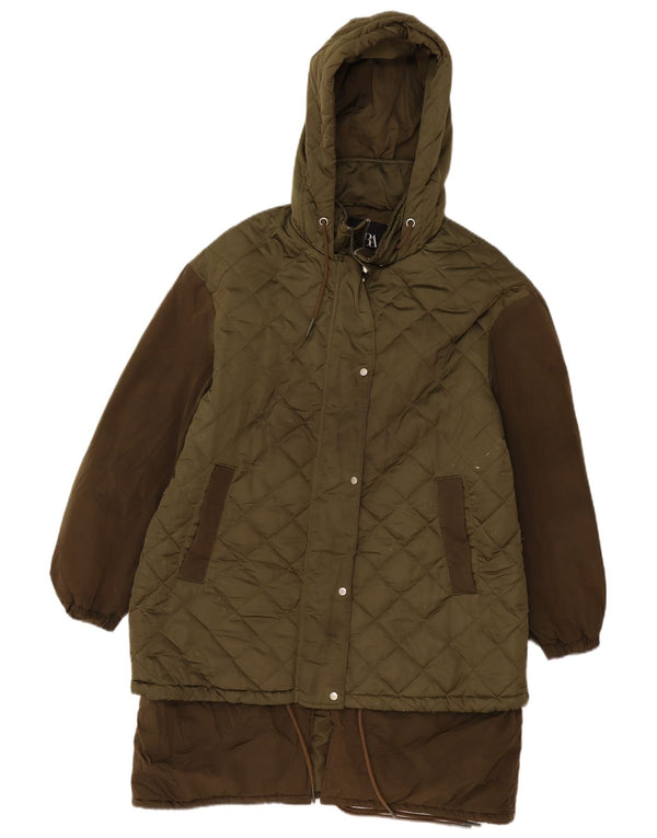 Zara Damen Übergroßer, gesteppter Mantel mit Kapuze, UK 10, Größe S, Khaki, Polyester