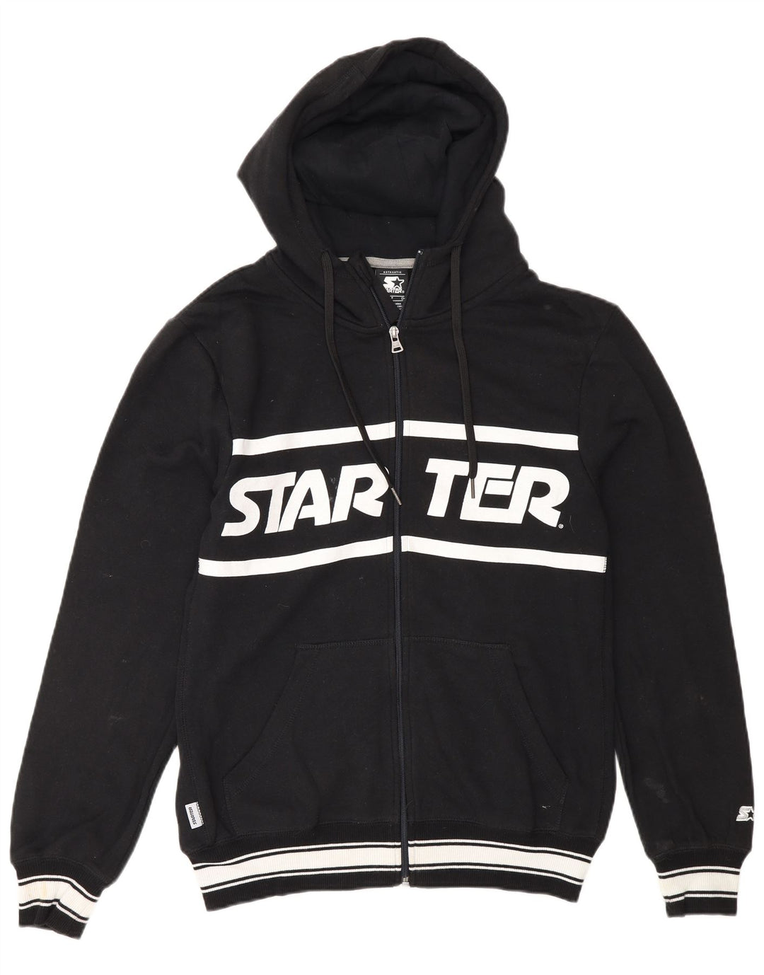 Starter Herren-Kapuzenpullover mit grafischem Reißverschluss, Größe S, schwarze Baumwolle