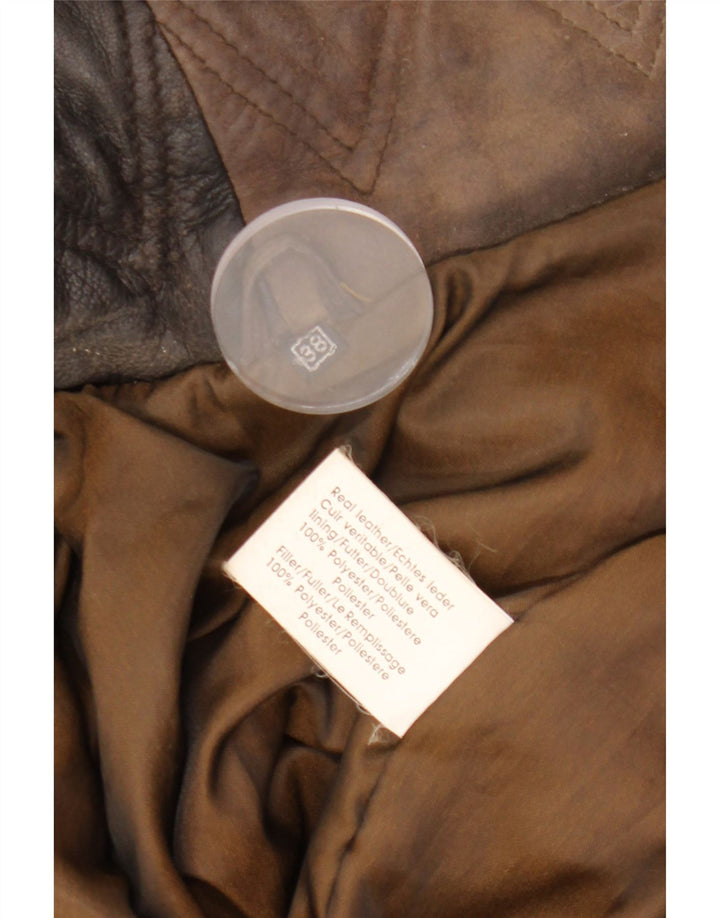 VINTAGE Damen Ledermantel mit Kapuze EU 38 Mittelbraunes Leder