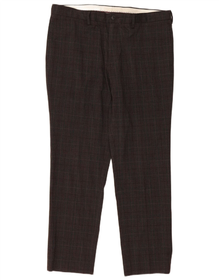 Marks & Spencer Slim Chino-Hose für Herren, W36 L31, braun kariertes Polyester