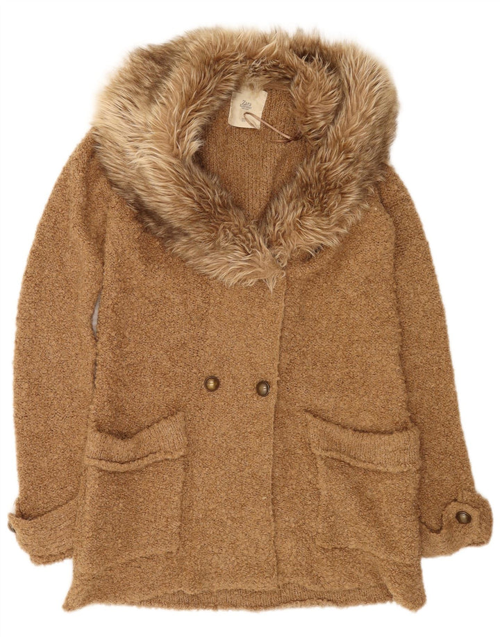 Zara Damen Longline-Cardigan-Pullover UK 14 Mittelbraunes Acryl