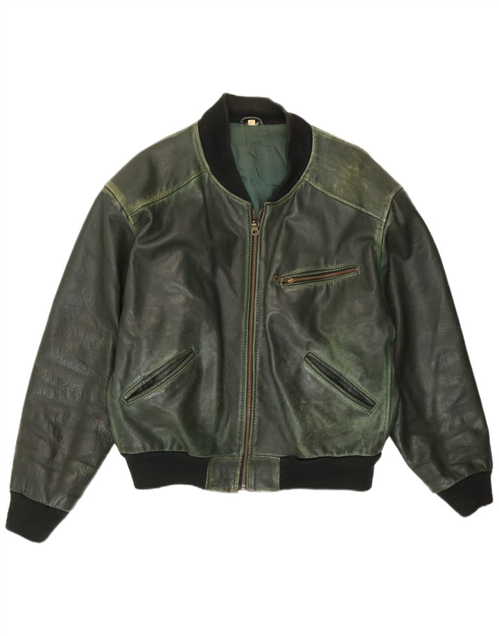 Conbipel Herren Bomber Lederjacke UK 40 Großes grünes Leder