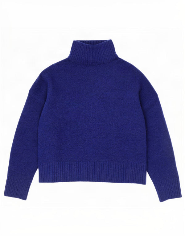 Zara Womens Crop Oversized Roll Neck Jumper Sweater UK 10 Small Blue