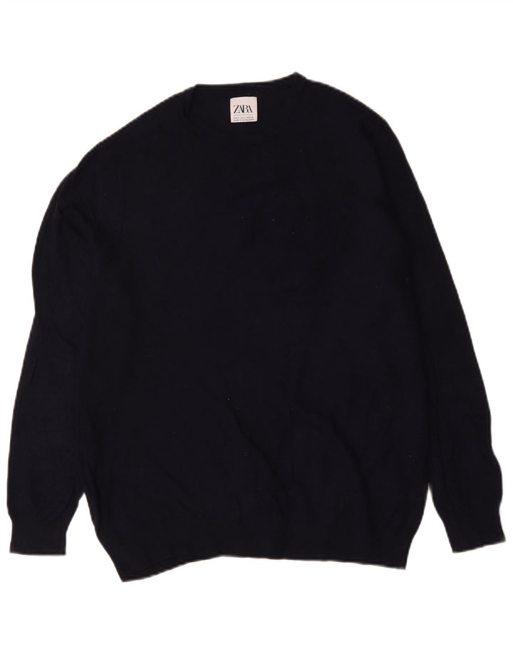 Zara Herren-Pullover mit Rundhalsausschnitt, Größe S, Marineblau