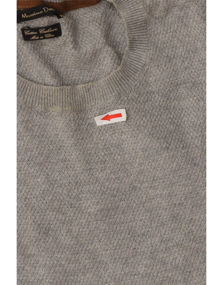 Massimo Dutti Herren-Pullover mit Rundhalsausschnitt, groß, graue Baumwolle