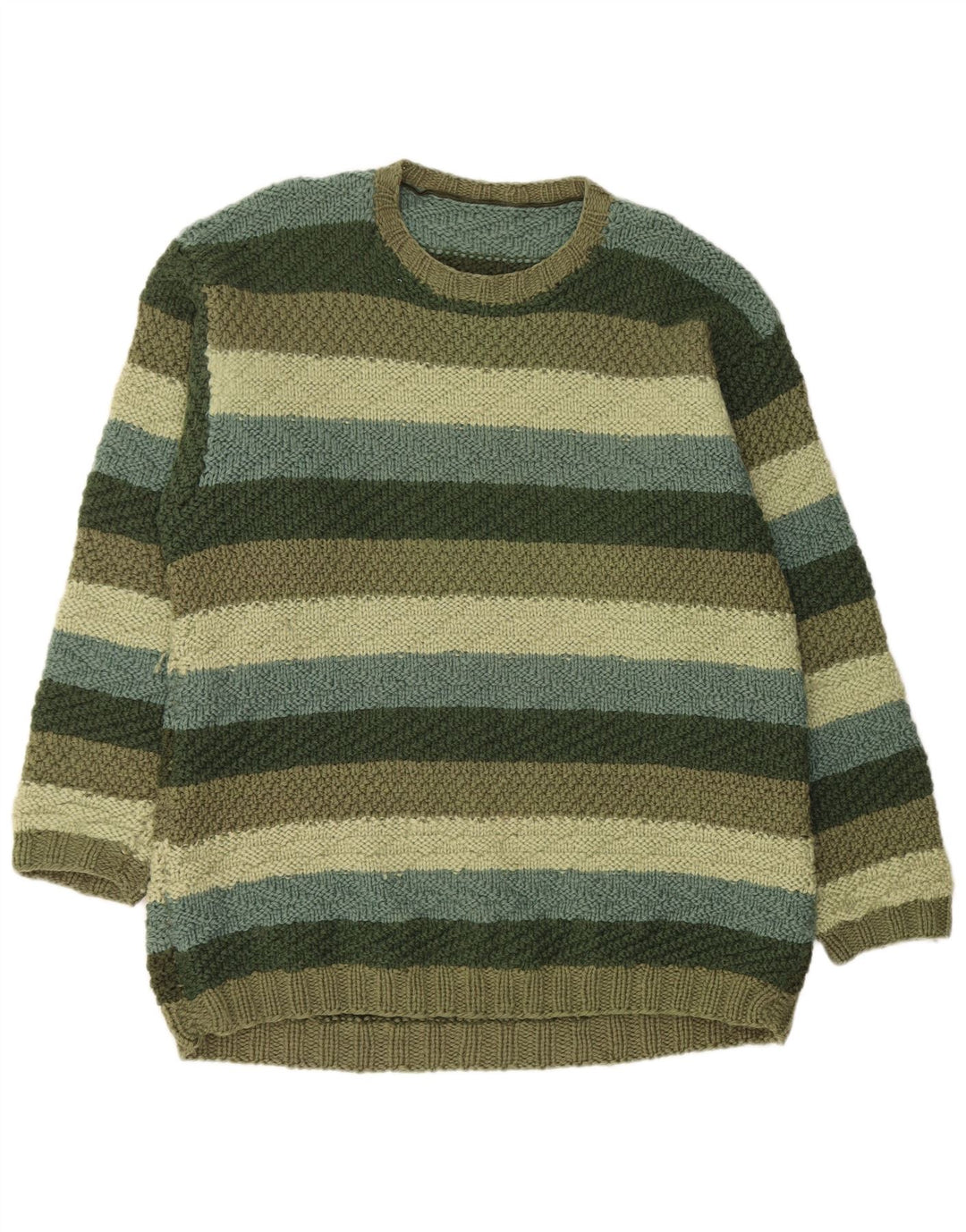 VINTAGE Herren-Pullover mit Rundhalsausschnitt, groß, Khaki gestreift