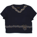 ROCCOBAROCCO Womens Abstract Pattern T-Shirt Top UK 10 Small Navy Blue Vintage Roccobarocco and Second-Hand Roccobarocco from Messina Hembry 