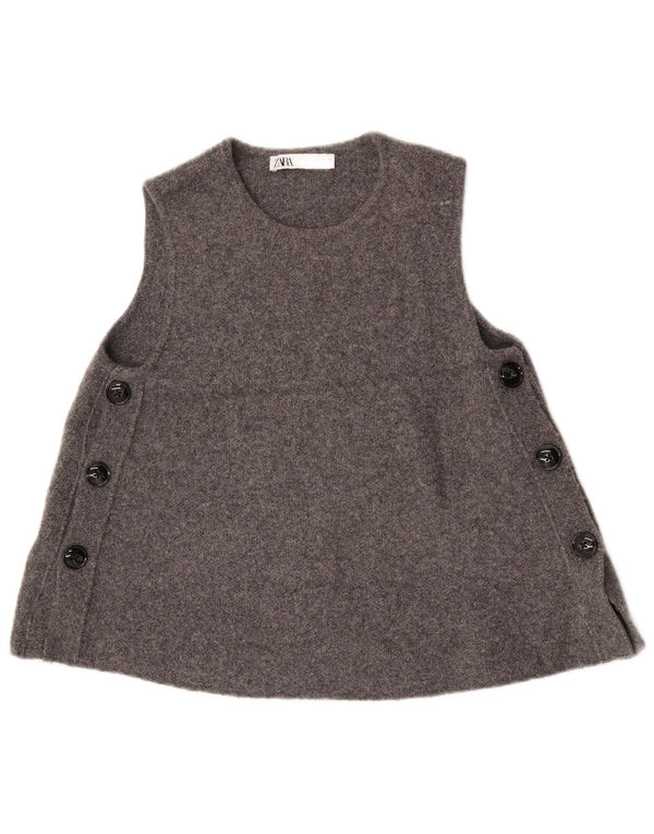 Zara Damen Weste Tank Top UK 10 Small Graue Wolle